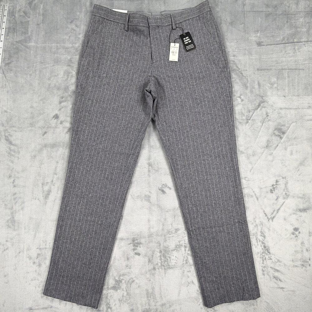 Express Slim Fit Dress Pants 32x32 Gray Pinstripe Wool Blend NWT